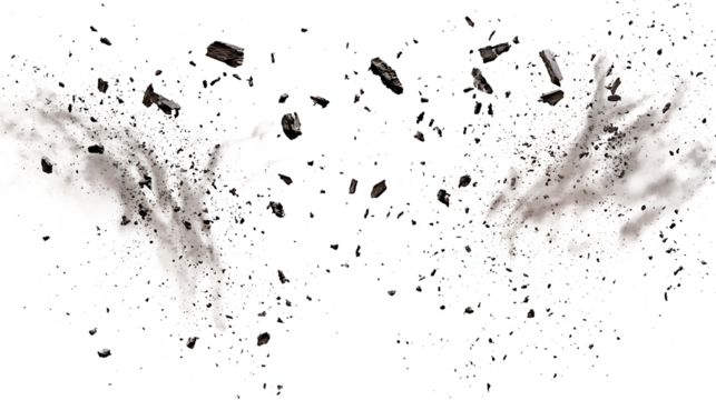 Flying Debris Set with Dust Isolated in transparent