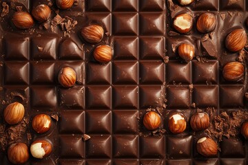 Obraz premium Assorted nuts on rich chocolate surface. AI generated