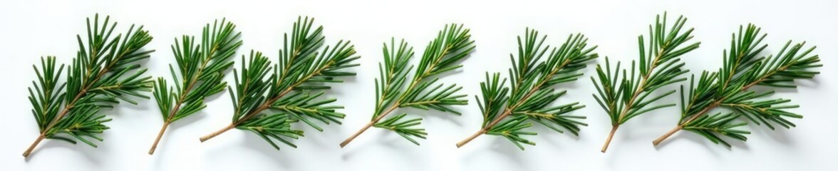 Fototapeta premium Spruce tree branches laid flat on white paper, spruce branches white background, isolated spruce, pine needles
