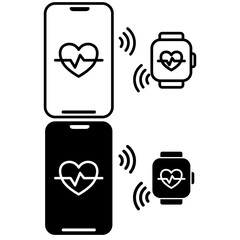 smartphone and smart watch connection icon, simple flat style, illustration, logo sign symbol pictogram template, for ui or ux isolated on white for mobile app, editable
