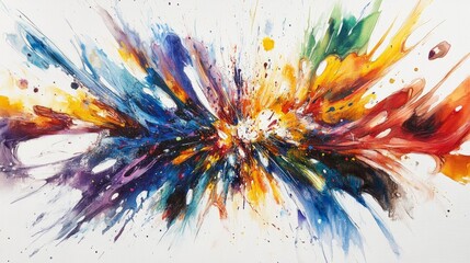 Energetic watercolor splashes on a white canvas. generative ai