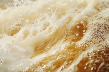 Fototapeta premium Close-up of foamy beverage in sunlit amber tones. AI generated