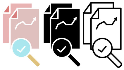 growth audit document icon with magnifying glass, simple flat style, illustration, logo sign symbol pictogram template, for ui or ux isolated on white for mobile app, editable