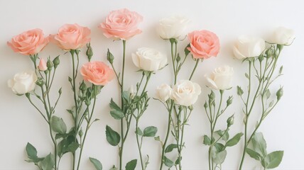 Fototapeta premium Delicate Pink and White Rose Arrangement on White Background