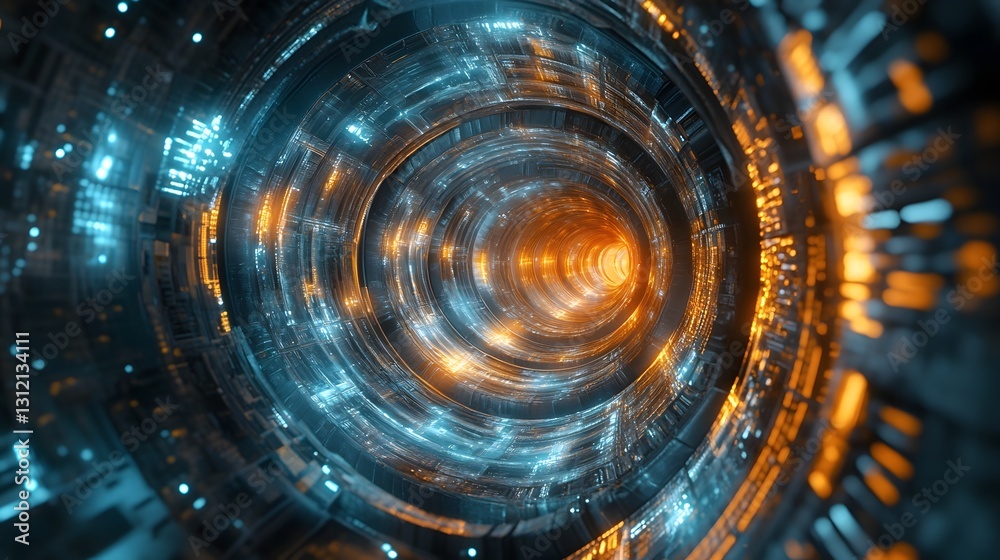 Poster Mesmerizing Cosmic Vortex A Hypnotic Journey through the Realms of Imagination and Discovery  This abstract futuristic image depicts a swirling