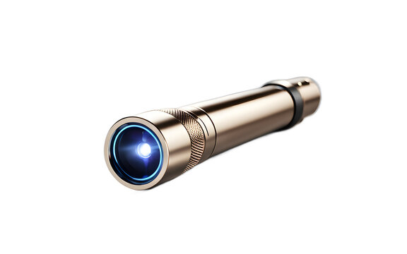 A laser pointer with a sleek metallic body, isolated on a empty plain background