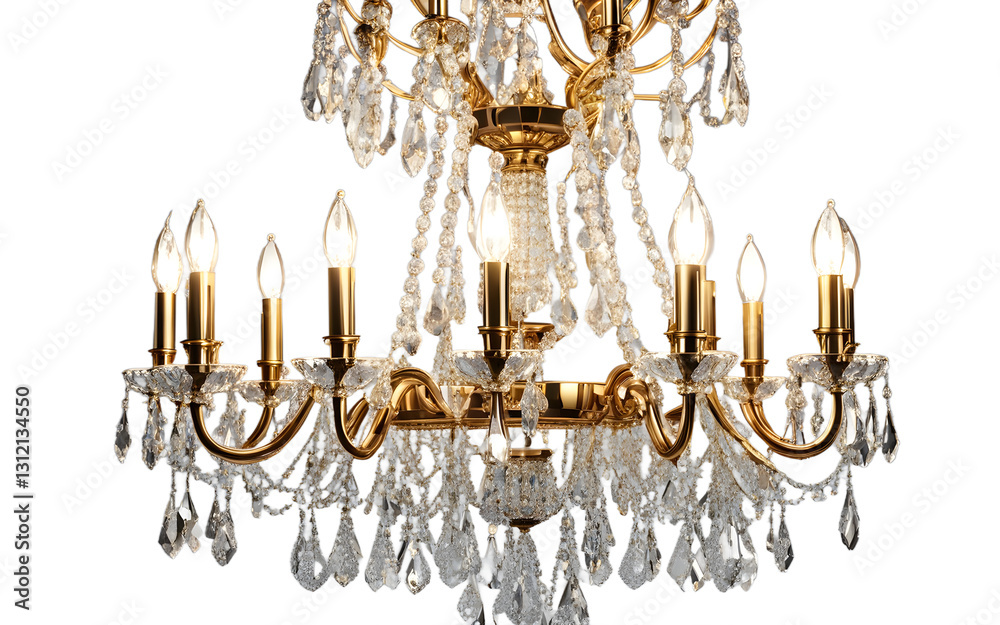 Poster a luxurious crystal chandelier with multiple tiers, isolated on a empty plain background