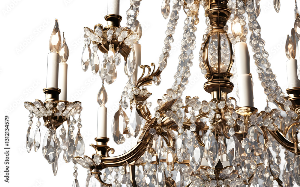 Poster a luxurious crystal chandelier with multiple tiers, isolated on a empty plain background