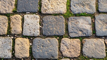 Fototapeta premium Cobblestone Pavement with Moss (1)