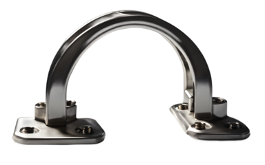 A metal bracket for securing objects, isolated on a empty plain background