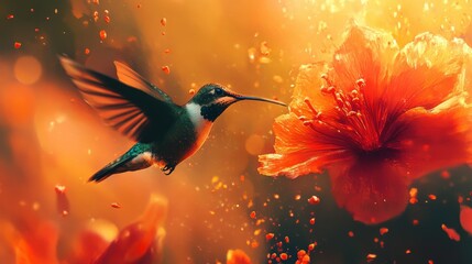 Fototapeta premium A captivating close-up of a vibrant flower featuring a radiant red center, embraced by swirling shades of orange and yellow petals, evoking warmth and vitality