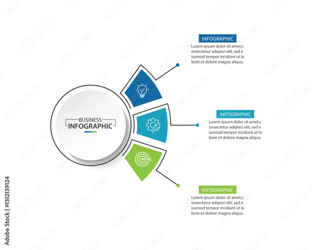 Poster Vector infographic label design with circle infographic template design and 3 options or steps.