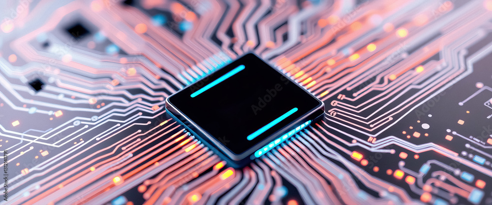 Poster Close up of central processing unit CPU on circuit board Abstract technology