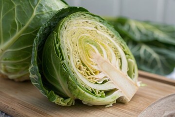 Obraz premium Exploring the intricate layers of a brussels sprout cross-section culinary art kitchen photography close-up leafy structure