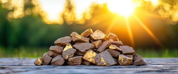 Pile of rocks symbolizing alluvial gold deposits and the natural processes of erosion and sediment formation in nature