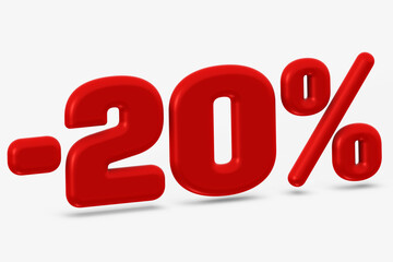 Eye-Catching three-dimensional 20 Percent Discount in Bright Red Color