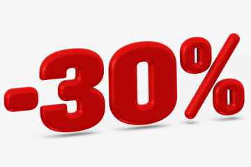 Eye-Catching three-dimensional 30 Percent Discount in Bright Red Color