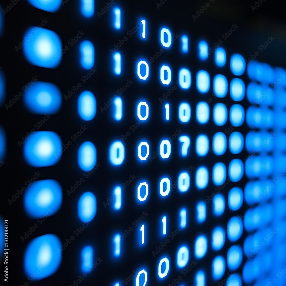 Wall mural binary data blue illuminated computing background
