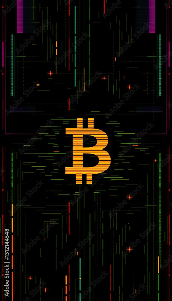 Poster abstract digital representation of decentralized digital currency with golden symbol