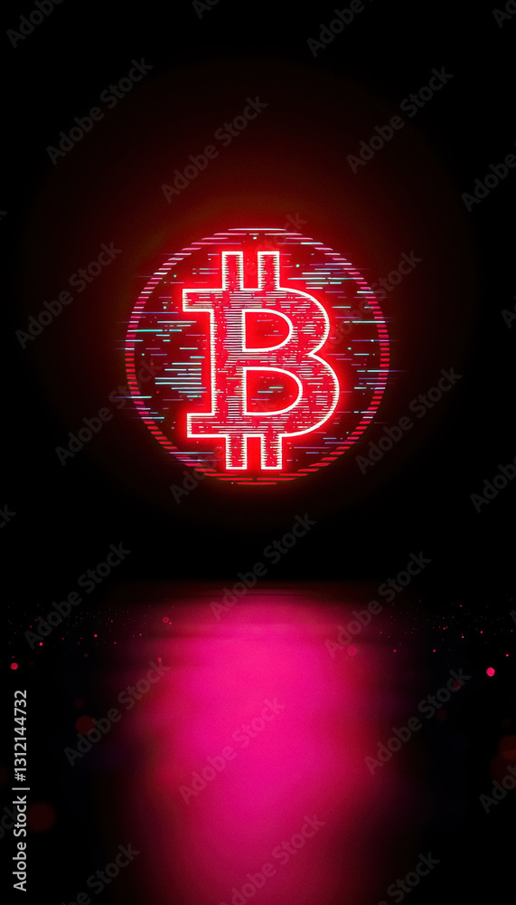 Poster digital representation of cryptocurrency symbol glowing red against dark background