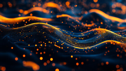 Abstract representation of data flow and digital communication with glowing particles