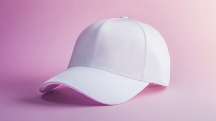Fototapeta premium Blank white baseball cap on a pink background