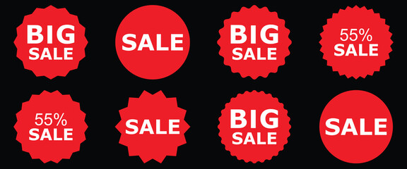 Sale tags collection Set of vector red starburst, sunburst badges. of vecor illustration
