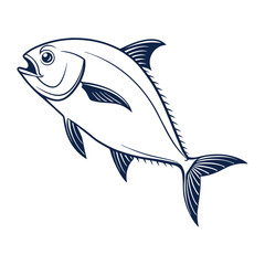 Silver sea fish Pompano vector illustration line art