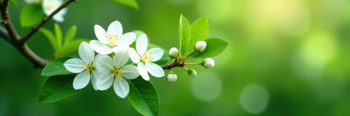 Privet branch with blooming white blooms and leaves, flower, nature