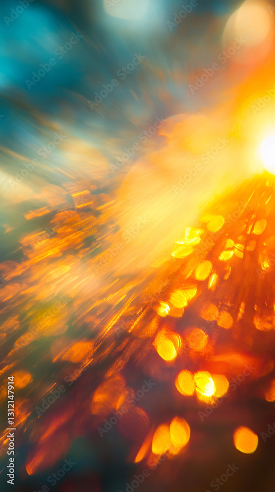 Leinwandbilder Blurred bokeh lights creating a warm and vibrant color gradient from blue to orange and yellow, perfect for an abstract background