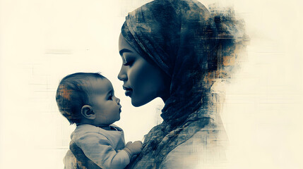Mother and Baby in Profile, Artistic Portrait