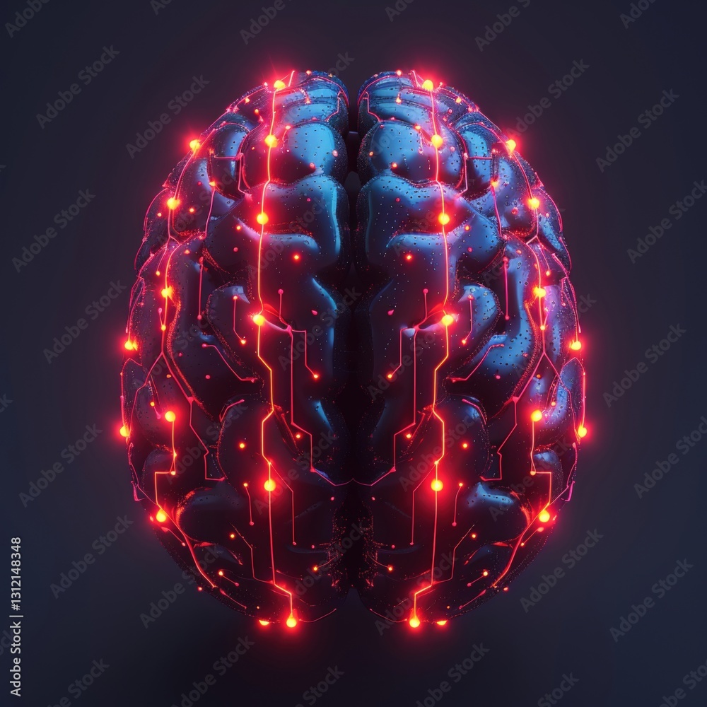 Poster a brain model displays intricate circuits illuminated in red against a dark background symbolizing t