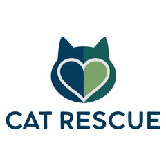 Minimalist cat rescue logo featuring a cat silhouette inside a heart. Perfect for pet adoption centers, animal shelters, and veterinary services.