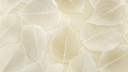 Elegant white leaf design creates a delicate and serene background  Worn crumpled tissue paper on textured craft paper in natural tones for sustainable 