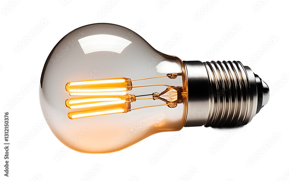 Poster a modern led light bulb emitting a warm glow, isolated on a empty plain background