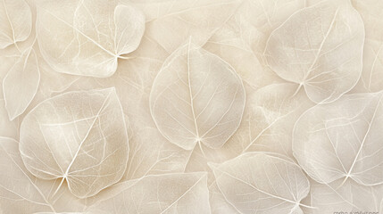 paper texture, crumpled white paper with creasesfolds,  A delicate arrangement of translucent white and gold leaves creates a serene,