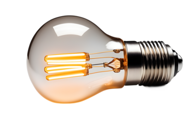 A modern LED light bulb emitting a warm glow, isolated on a empty plain background