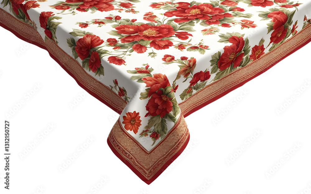 Poster A neatly folded tablecloth with a floral pattern, isolated on a empty plain background