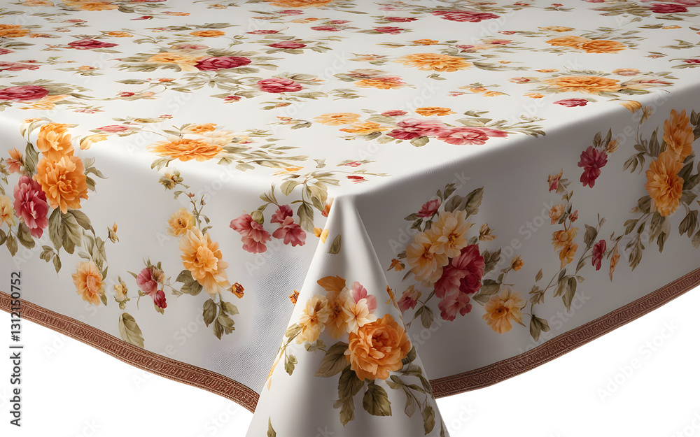 Poster A neatly folded tablecloth with a floral pattern, isolated on a empty plain background