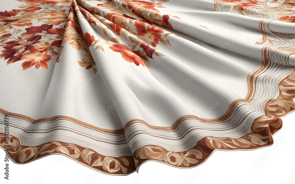 Poster A neatly folded tablecloth with a floral pattern, isolated on a empty plain background