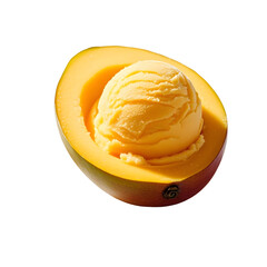 Mango Sorbet Served Inside a Frozen Mango Shell – _Refreshing mango sorbet presented inside a