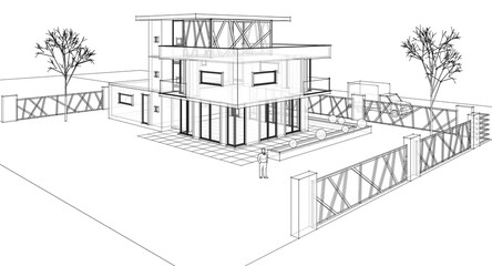  modern house sketch 3d illustration