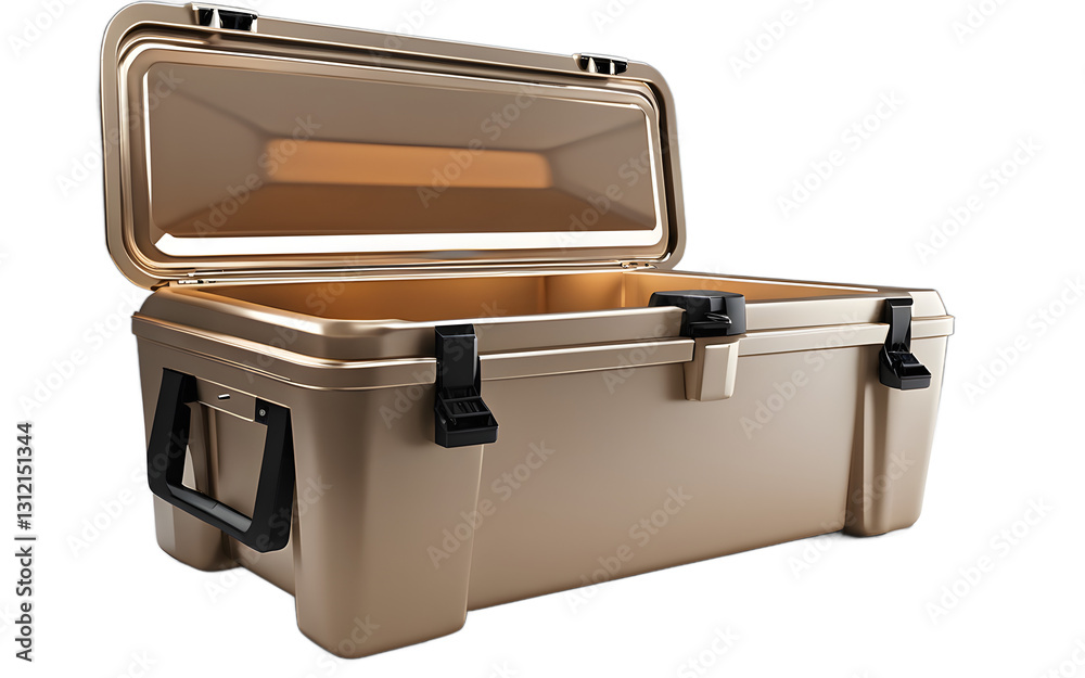 Poster a portable ice chest with a durable insulated design, isolated on a empty plain background