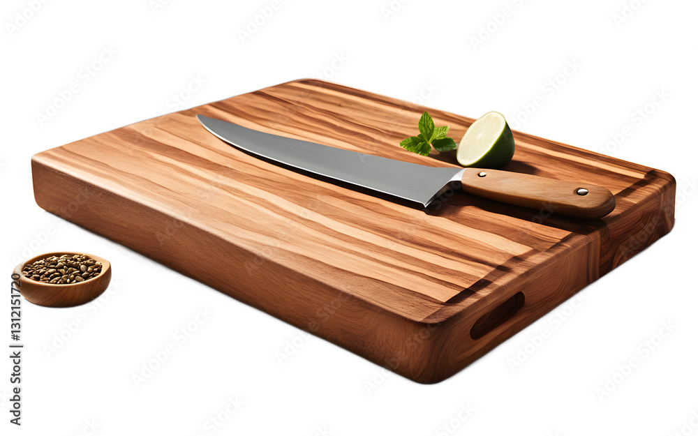 Aufkleber A rectangular wooden cutting board with knife marks, isolated on a empty plain background