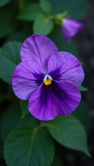 Close-up, aerial view of single violet, fully opened , macro photography, purple