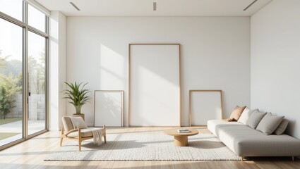 Spacious Minimalist Living Room with Natural Light and Neutral Tones in Contemporary Design