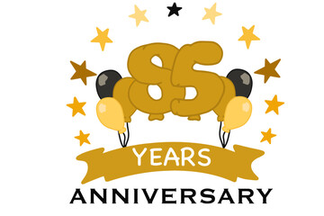 85 years anniversary, logo, emblem with stars and balloons can be used for festive events