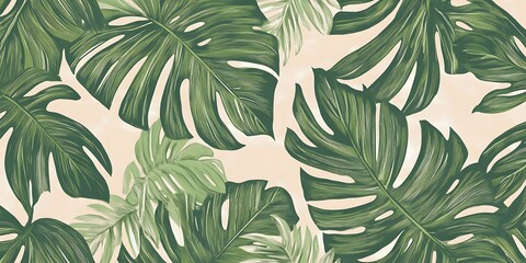Lush tropical foliage in varying shades of green on a pale background