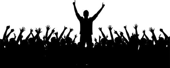 Silhouette happy young group party people together dancing, cheering crowd dance to the music at musical concert – stock vector
