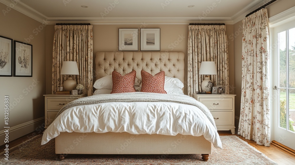 Aufkleber this charming bedroom exudes warmth with soft colors and alpine oat curtains that gently frame the w